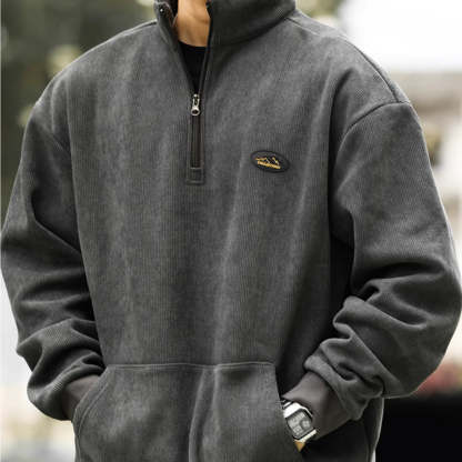 美式復古半拉鍊立領燈芯絨衛衣男加絨保暖cleanfit上衣外套-Retro's Wear