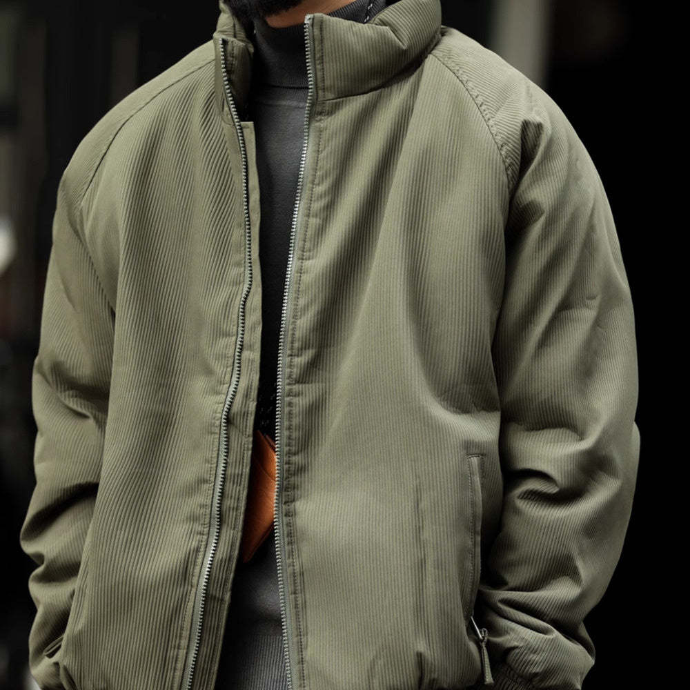 日系復古絨條加厚棉衣男士秋冬款立領設計保暖工裝棉服外套-Retro's Wear