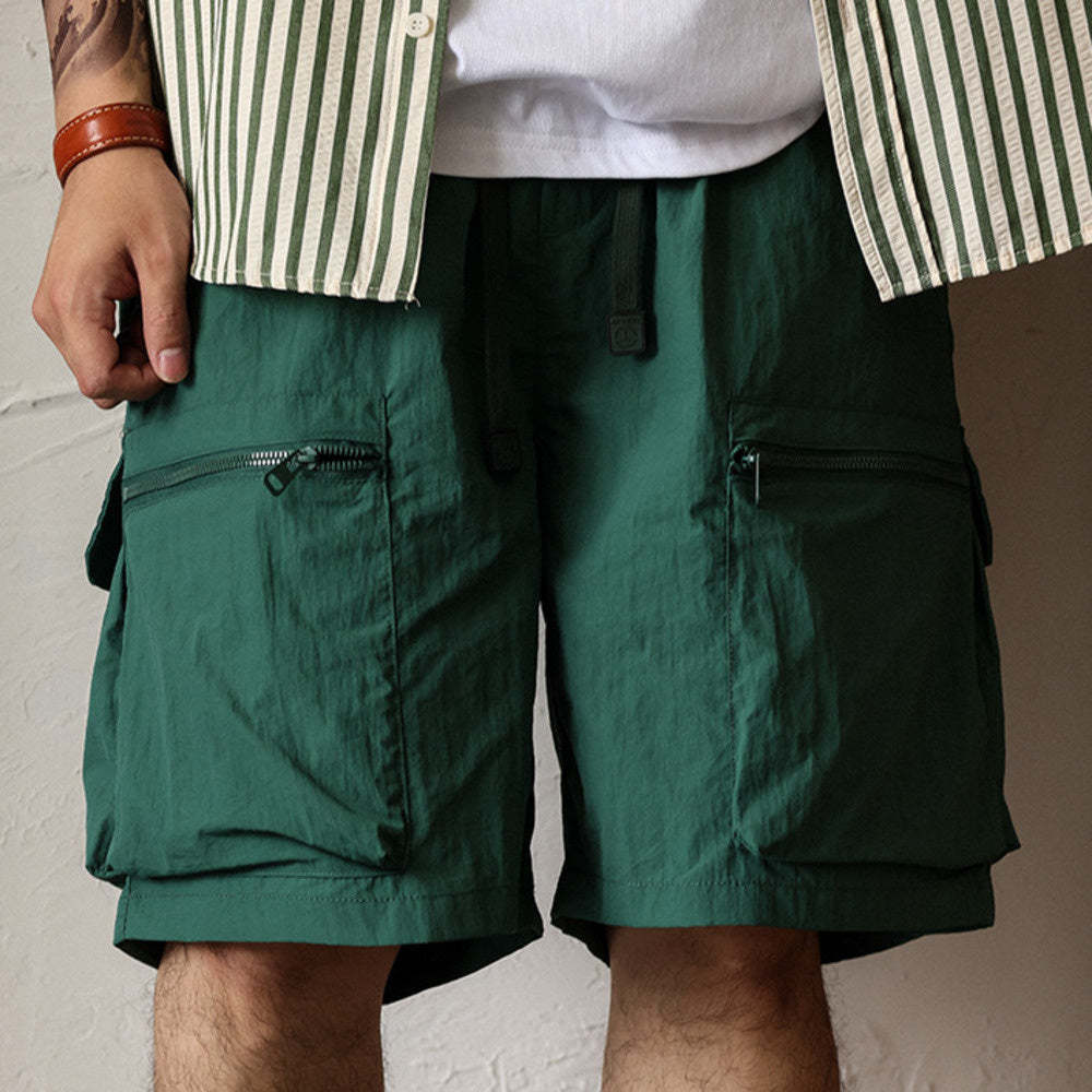 夏季日系速幹工裝短褲男寬鬆大碼抽繩大口袋跑步運動五分褲-Retro's Wear