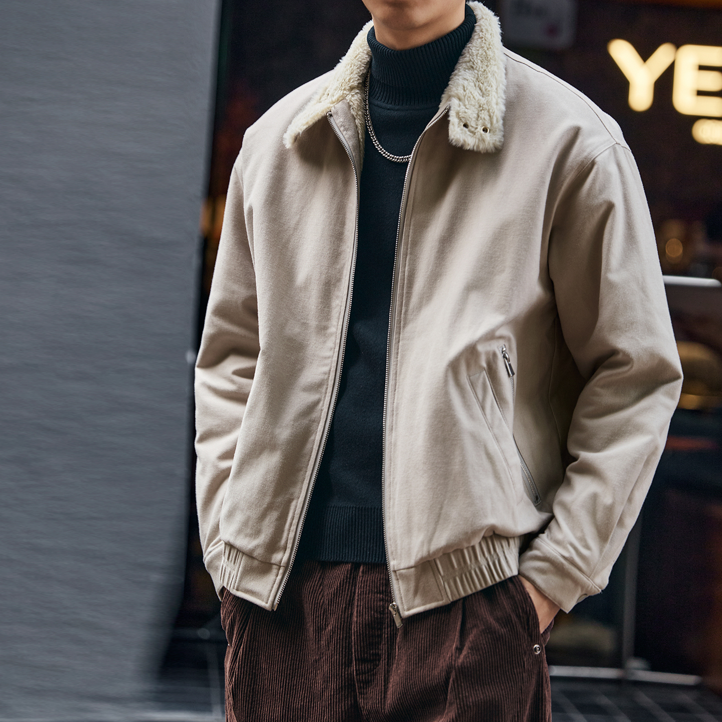 美式重磅仿兔毛棉服男冬季潮牌加絨保暖座山雕毛領棉衣外套