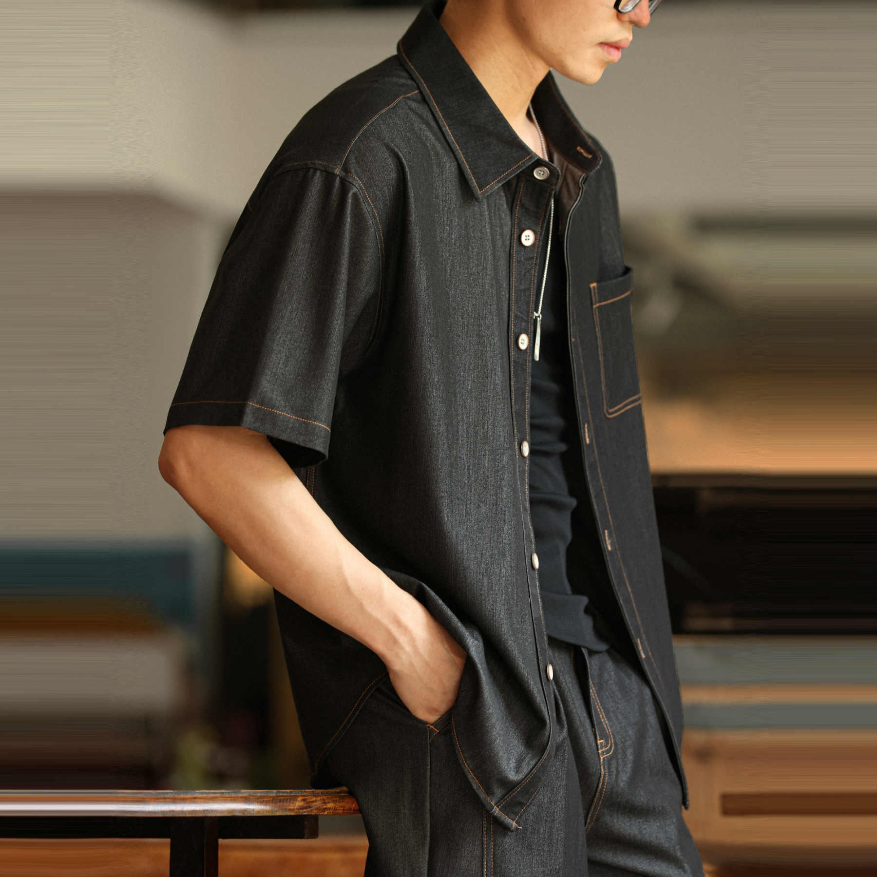 美式復古丹寧牛仔短褲男抗皺易打理冰氧休閒薄款五分褲