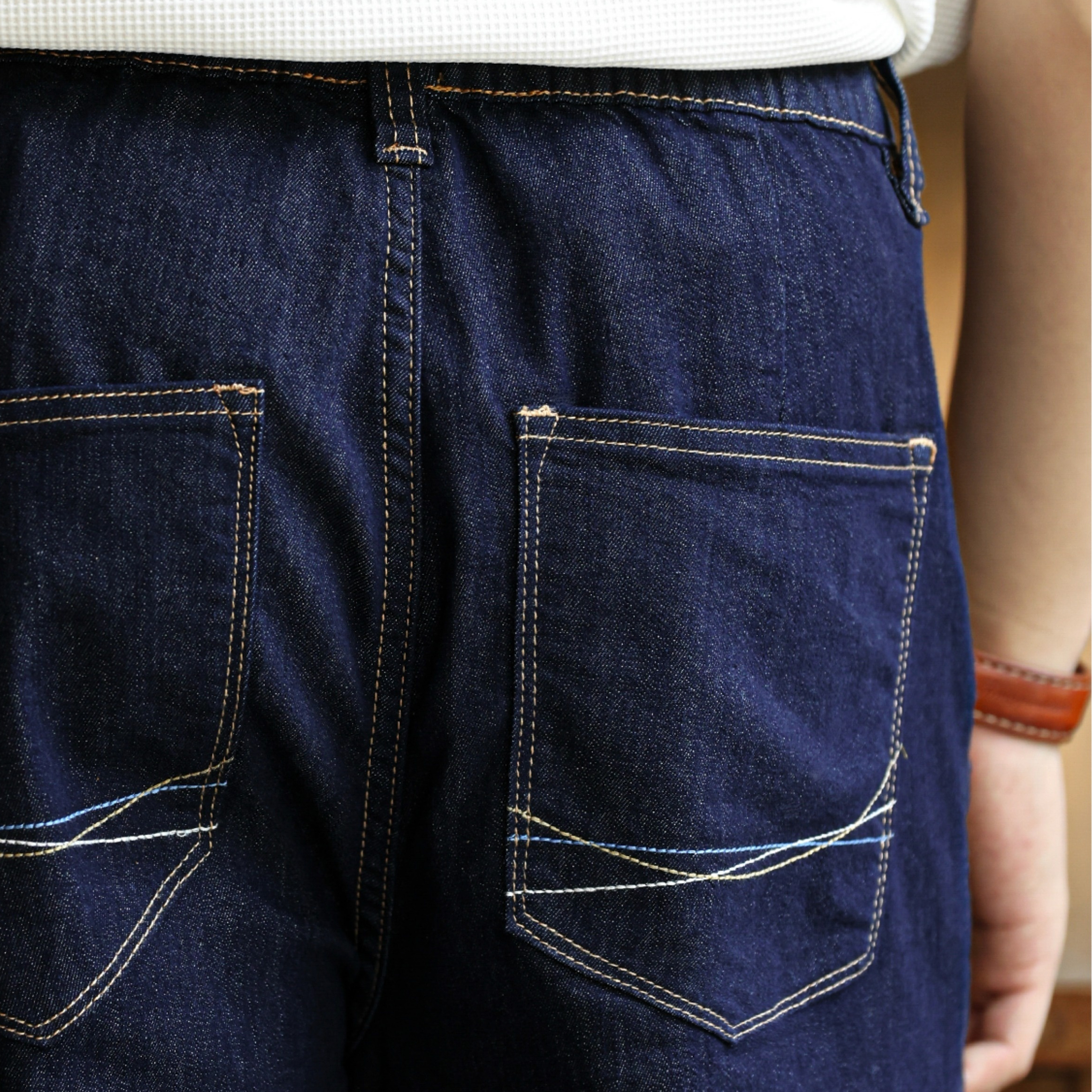 美式復古桑蠶絲原牛色牛仔褲男微彈薄款寬鬆直筒長褲夏