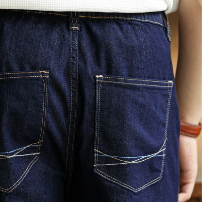 美式復古桑蠶絲原牛色牛仔褲男微彈薄款寬鬆直筒長褲夏