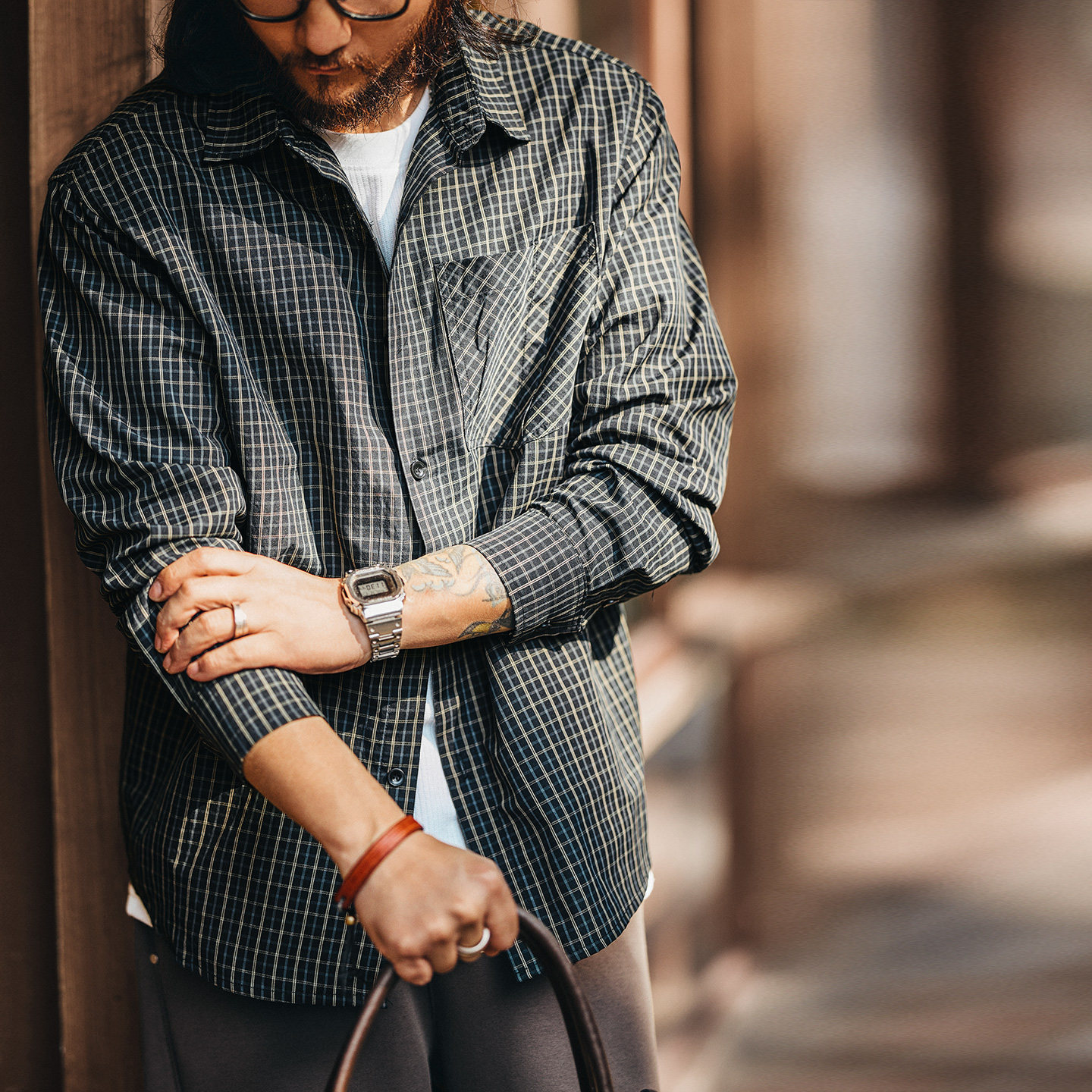 美式高街港風休閒格子襯衫男士2026春秋新款寬鬆襯衣外套男