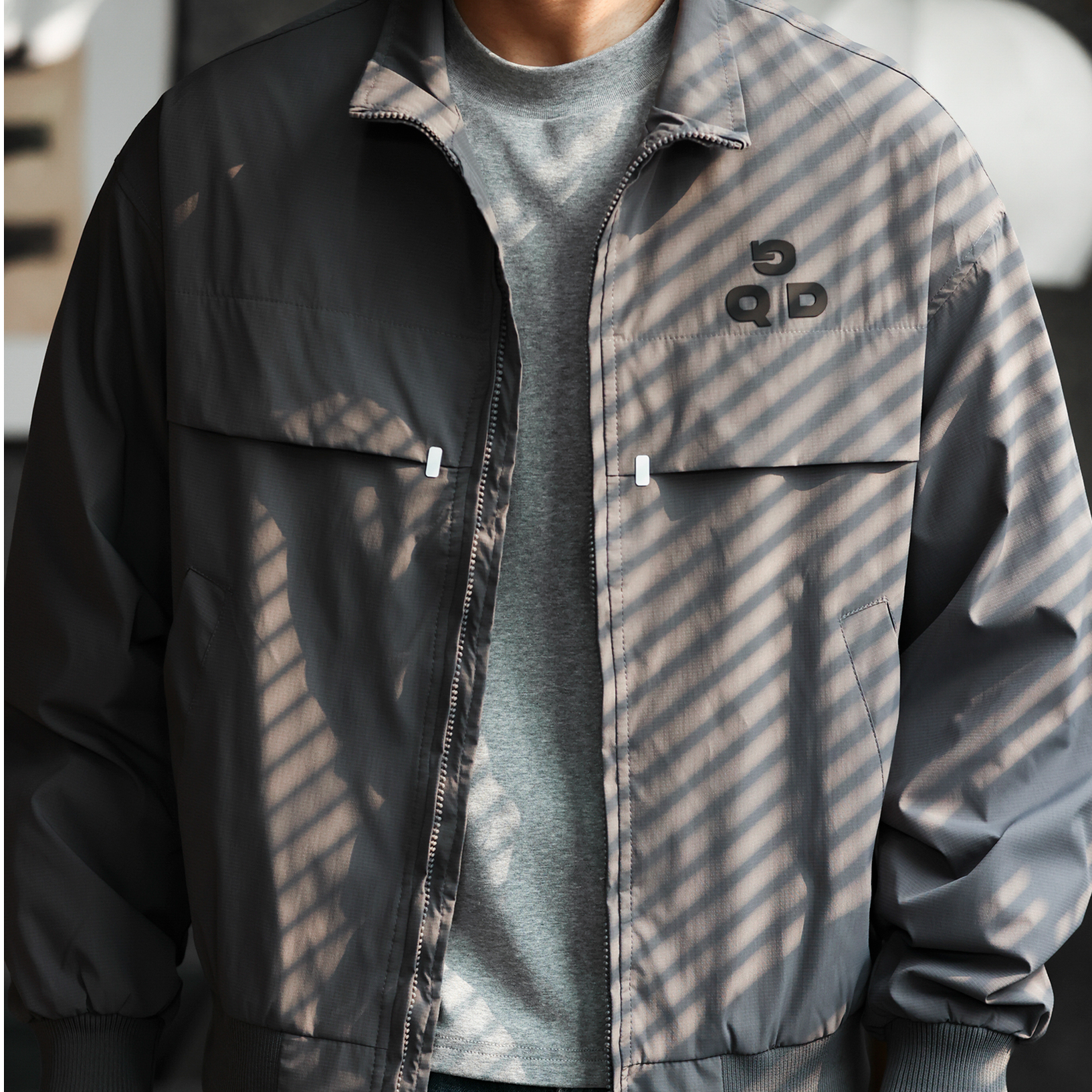 美式休閒防潑水立領夾克男高級感拼接通勤哈靈頓工裝外套