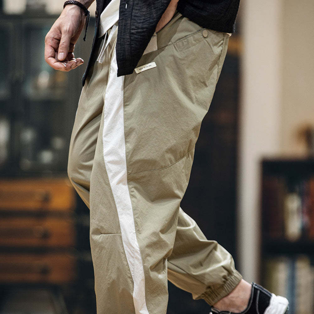 美式拼接工裝束脚休閒褲男春夏2025新款撞色戶外速幹運動褲子薄款