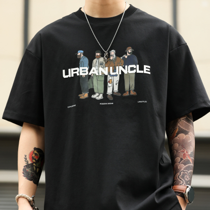 美式休閒趣味人物印花T恤男夏季街頭220g雙面棉短袖體恤