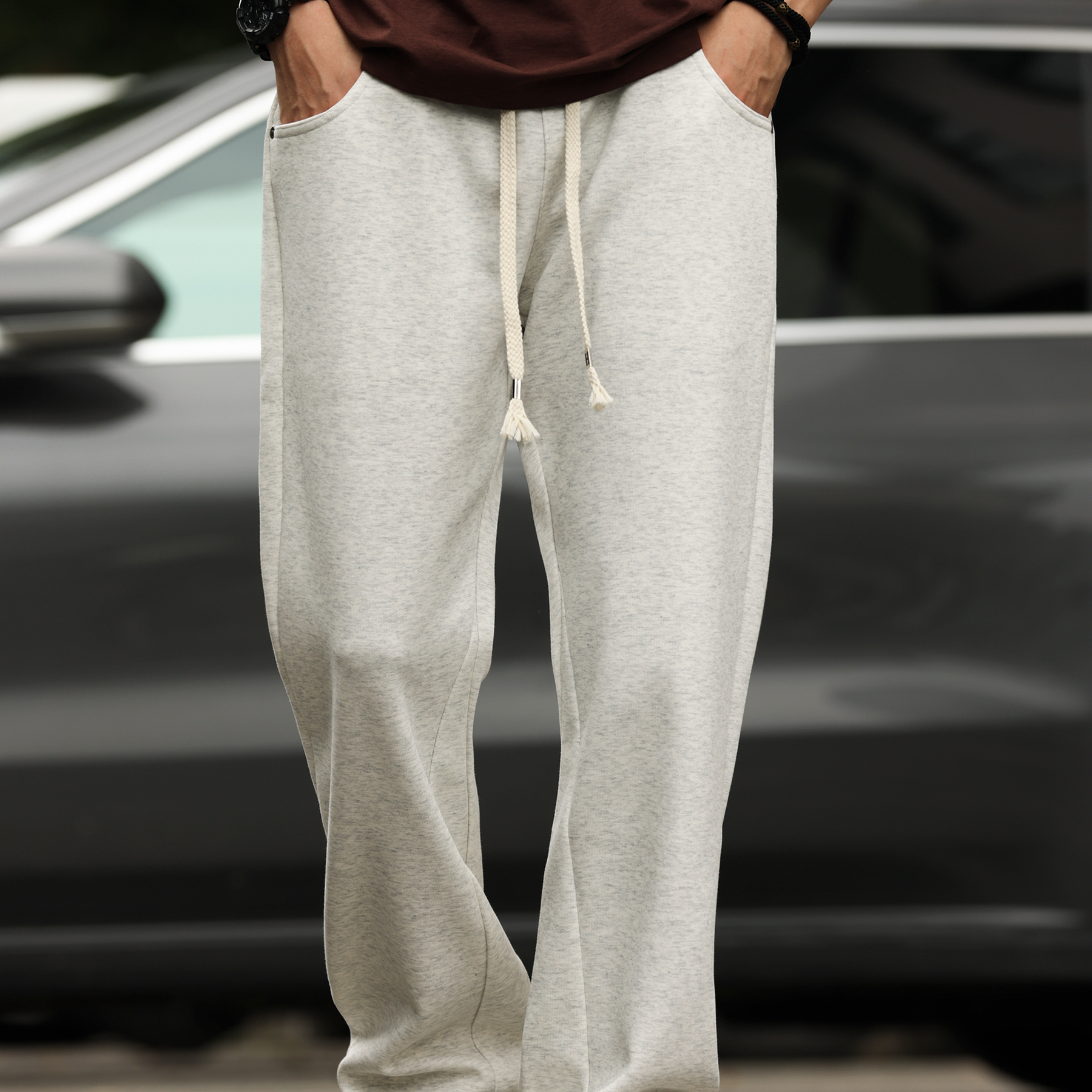 美式休閒簡約抽繩衛褲男抗皺重磅百搭垂感運動直筒褲子