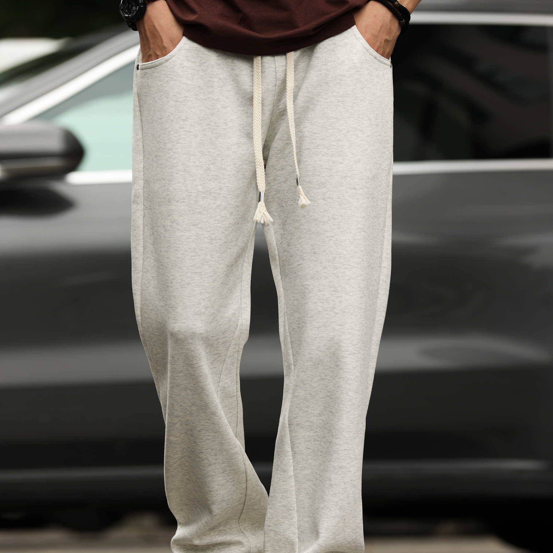 美式休閒簡約抽繩衛褲男抗皺重磅百搭垂感運動直筒褲子