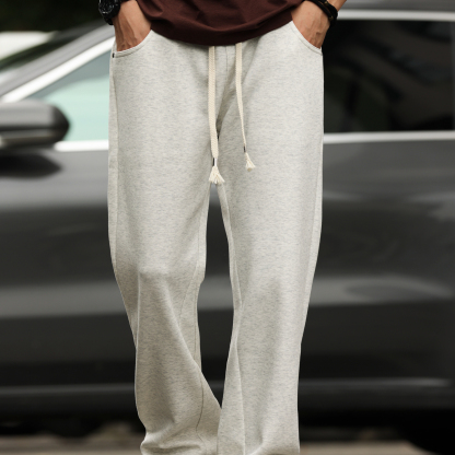 美式休閒簡約抽繩衛褲男抗皺重磅百搭垂感運動直筒褲子