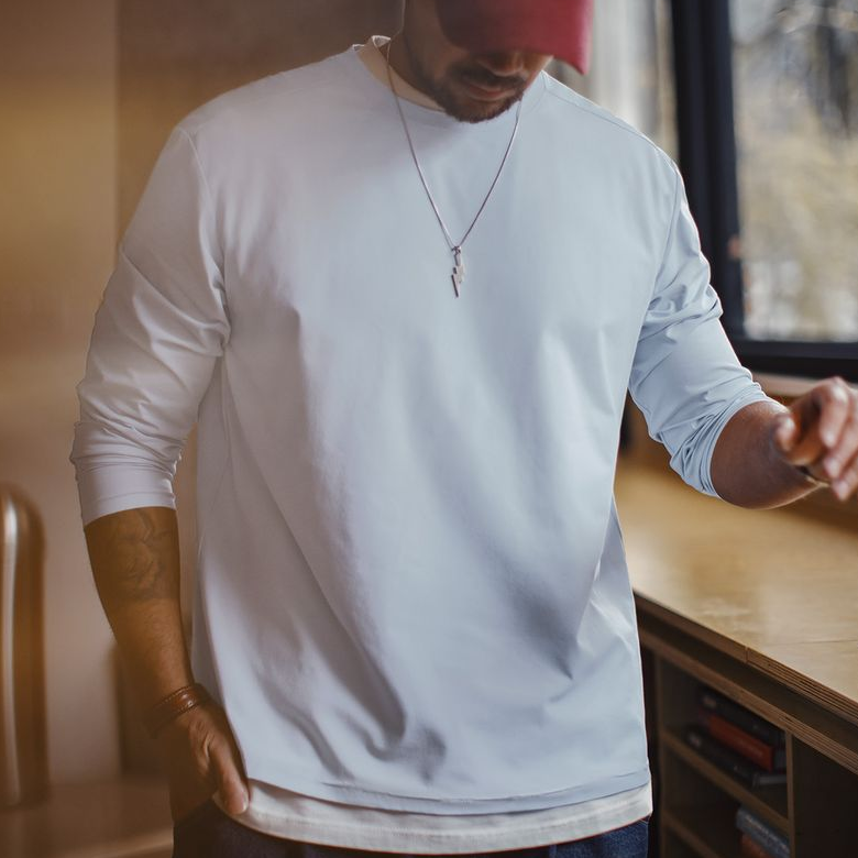 美式休閒7A抑菌速幹長袖T恤凉感透氣上衣圓領打底衫男春