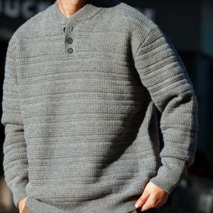 美式慵懶風亨利領針織毛衣男850g重磅復古肌理感上衣-Retro's Wear