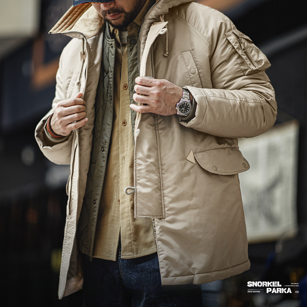 美式N3B飛行員夾克棉服軍事風加厚中長款連帽外套男秋冬-Retro's Wear