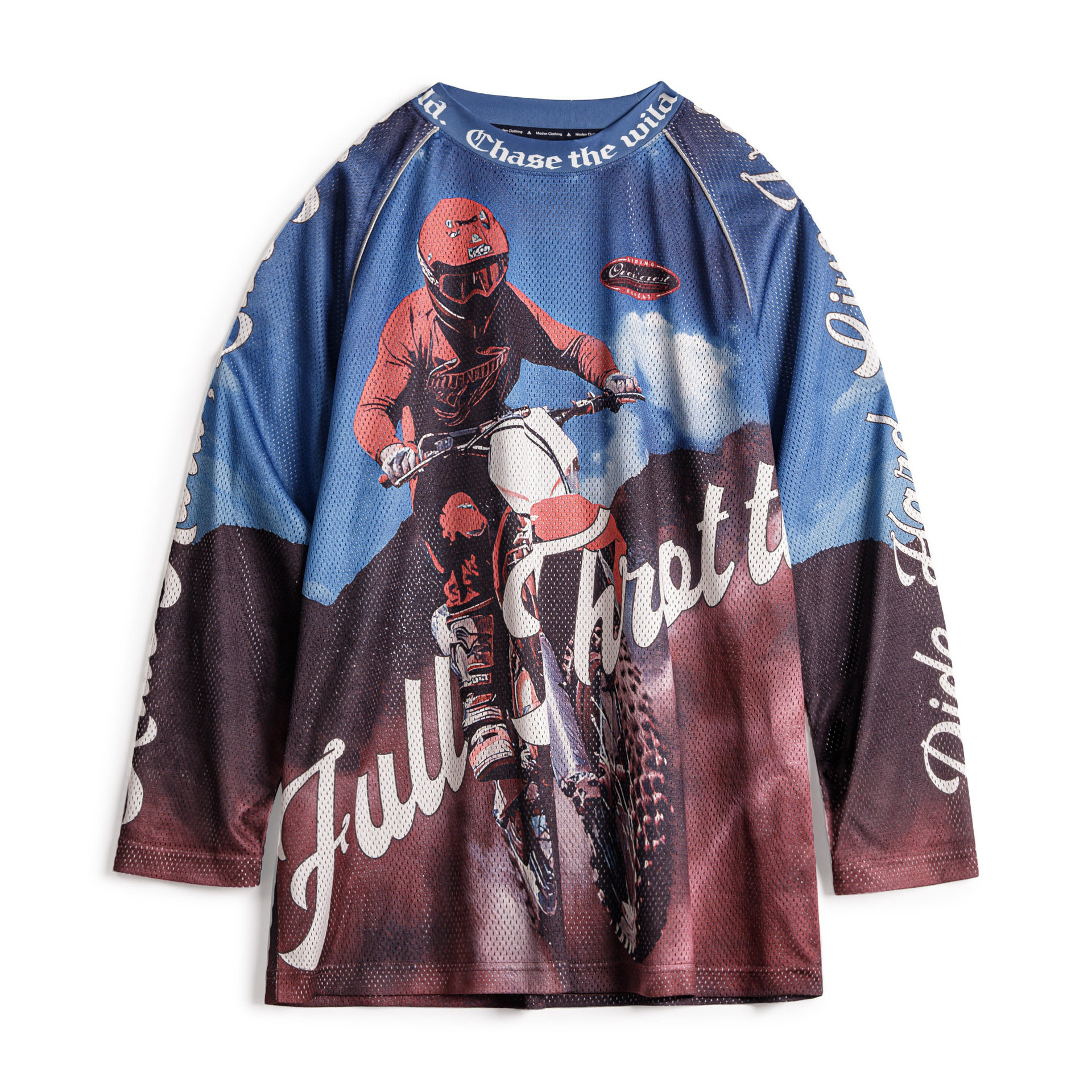 美式復古針織滿印花長袖T恤薄款寬鬆立領套頭外穿上衣女士春