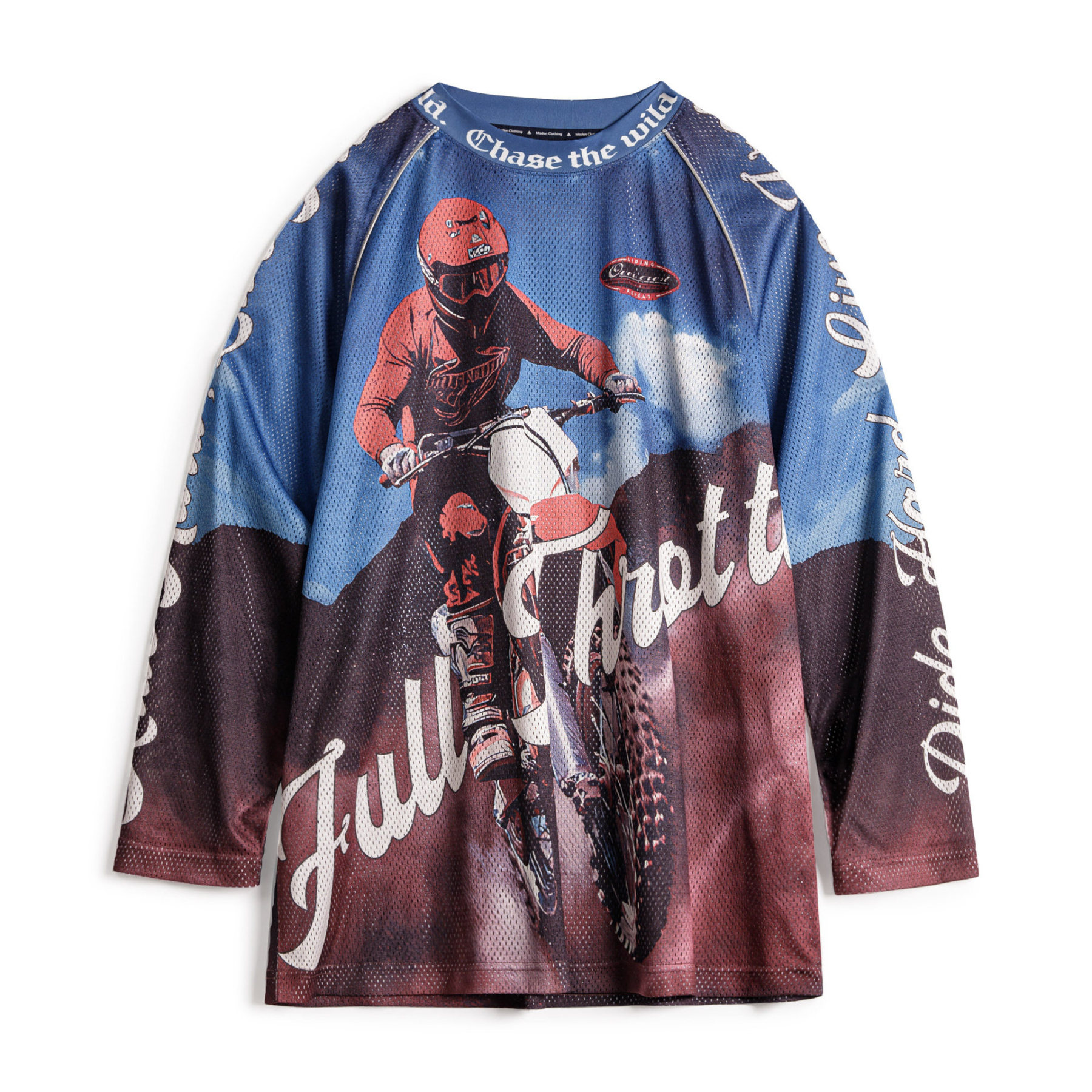 美式復古針織滿印花長袖T恤薄款寬鬆立領套頭外穿上衣女士春