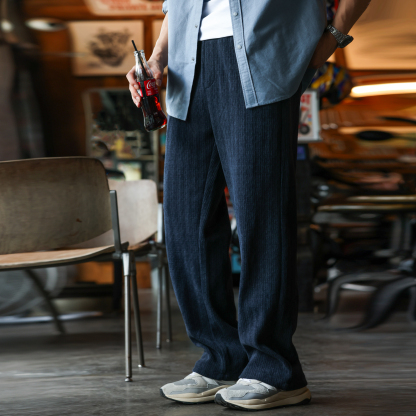 美式復古400g重磅毛呢衛褲男法工藍提花肌理針織休閒褲