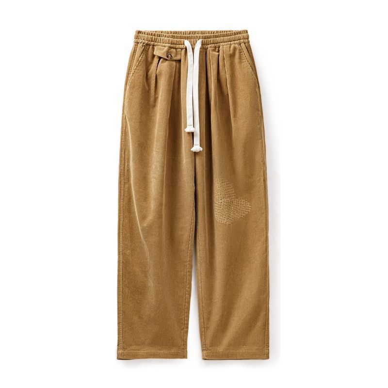 美式復古燈芯絨補丁休閒褲vintage寬鬆闊腿直筒褲男秋季-Retro's Wear