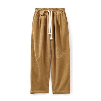 美式復古燈芯絨補丁休閒褲vintage寬鬆闊腿直筒褲男秋季-Retro's Wear