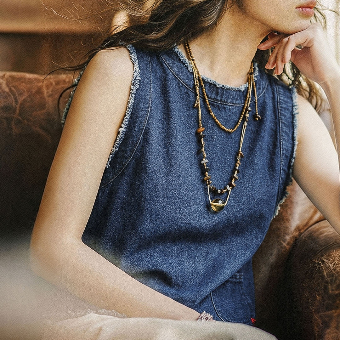 日系復古寬鬆疊單外穿牛仔馬甲外套無袖坎肩背心上衣女士春夏