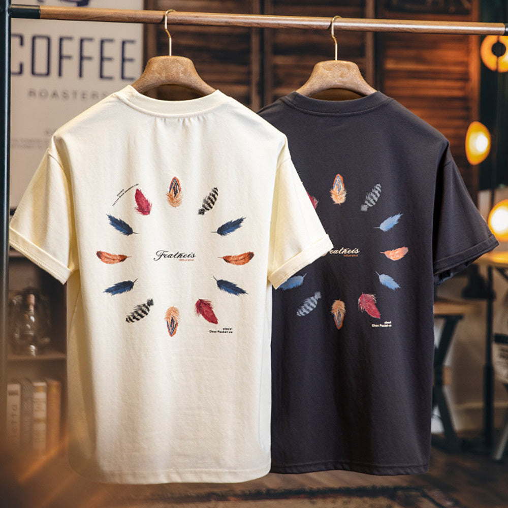 美式復古趣味印花短袖t恤男2025夏季新款寬鬆休閒彩繪半袖體恤