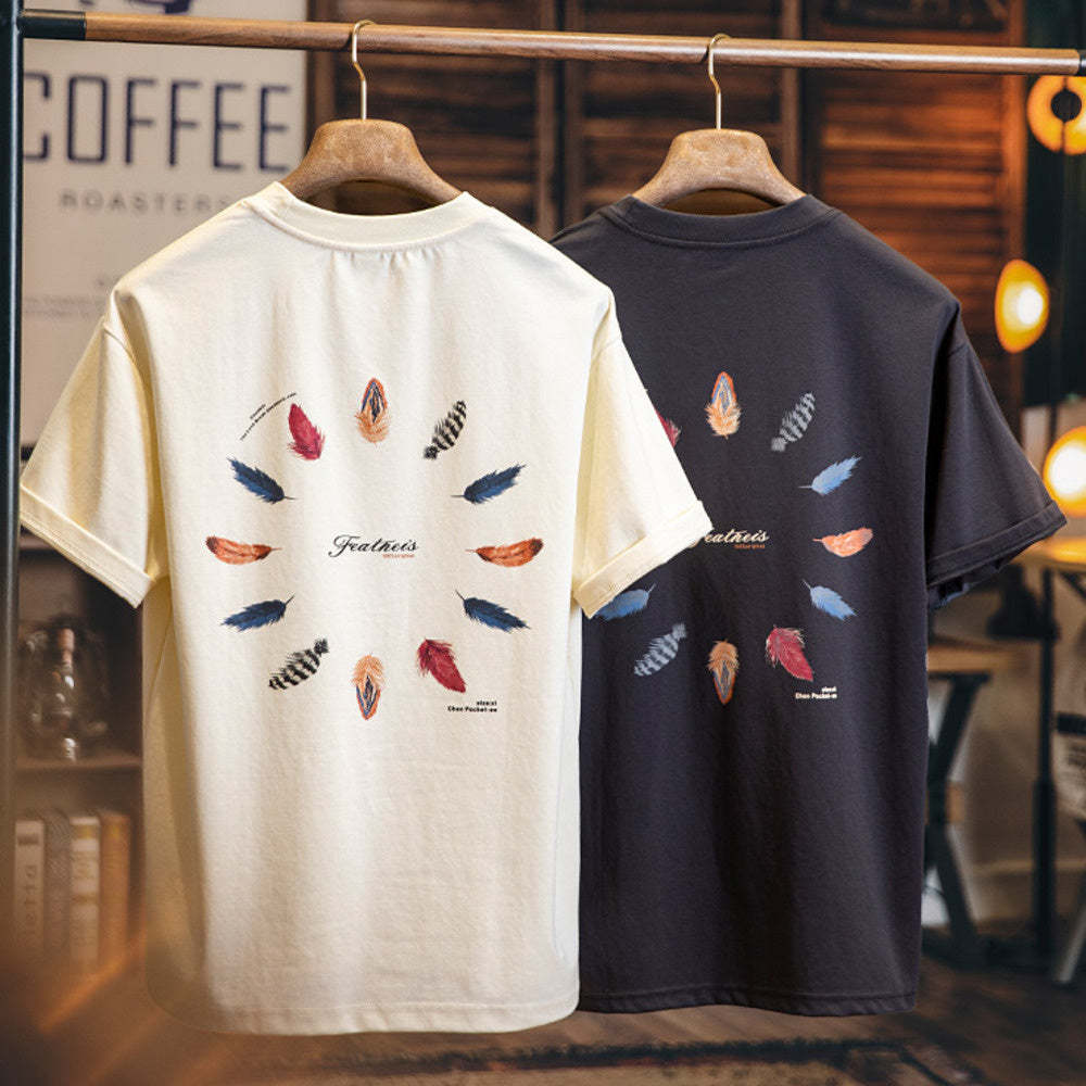 美式復古趣味印花短袖t恤男2025夏季新款寬鬆休閒彩繪半袖體恤