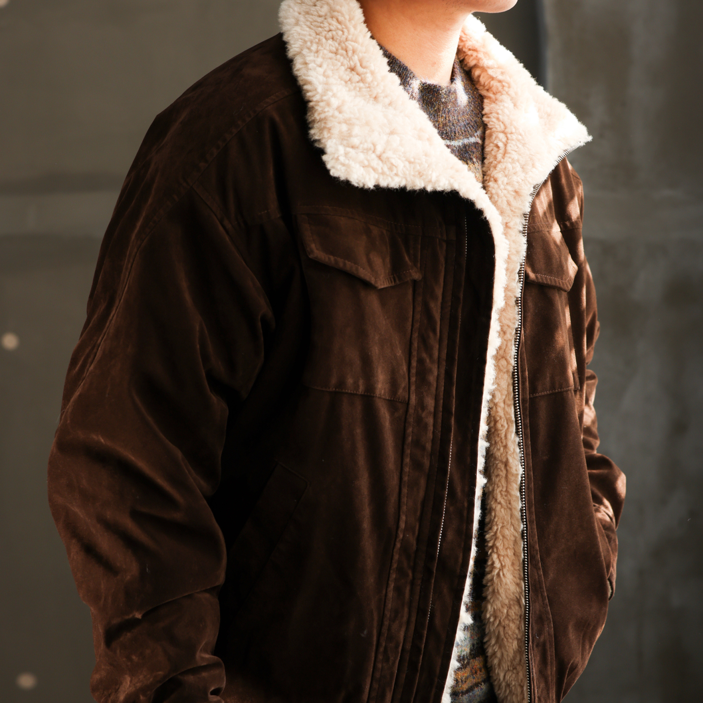 美式復古vintage羊羔絨立領夾克男保暖禦寒工裝棉服外套