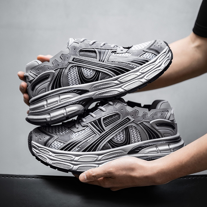 MRA機甲風老爹鞋男款夏季透氣銀色復古慢跑鞋厚底增高運動休閒鞋