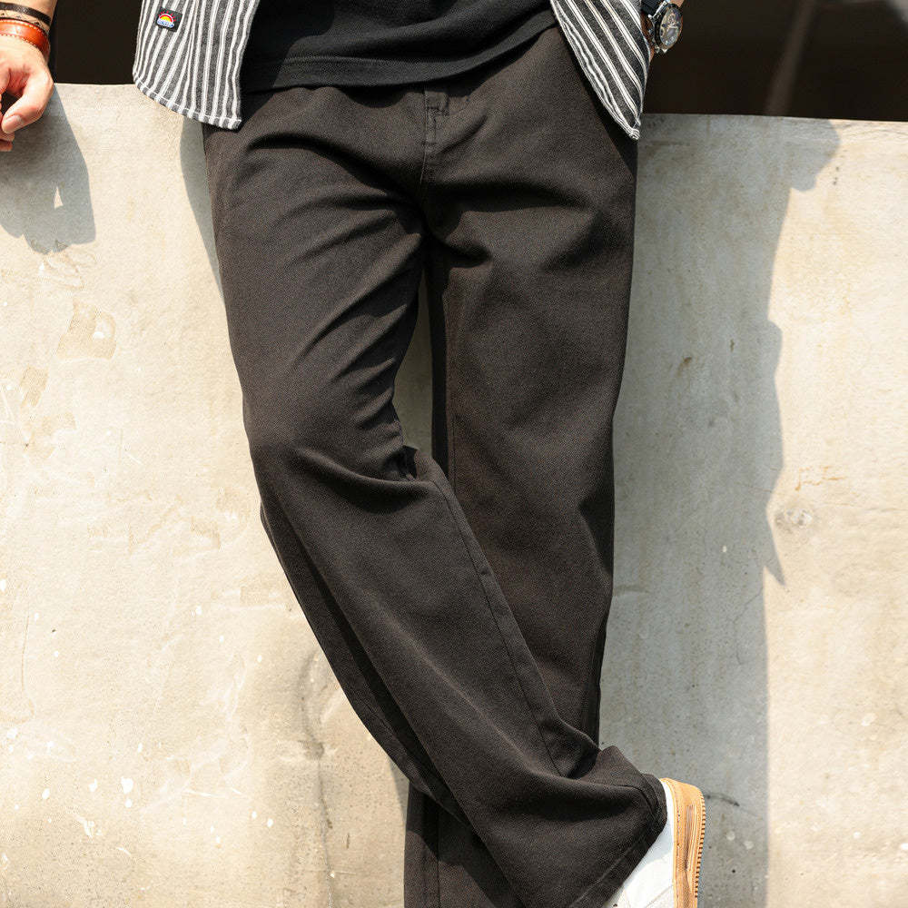 美式休閒墜感直筒休閒褲子男大碼簡約Vintage工裝純棉長褲秋-Retro's Wear