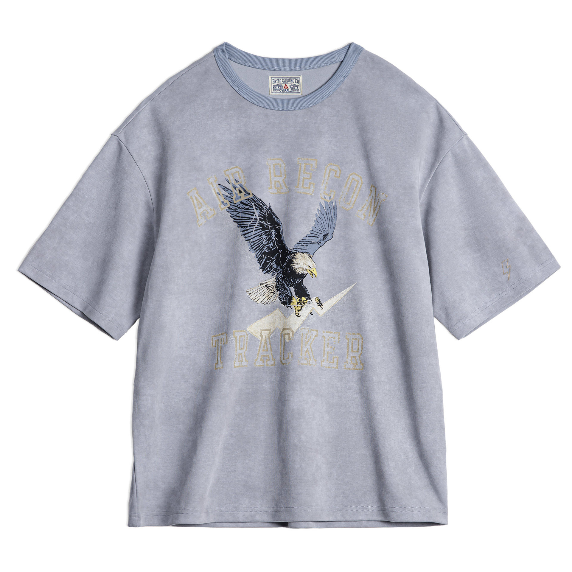 美式復古印花做舊仿蠟染圓領藍色落肩針織短袖T恤男士夏