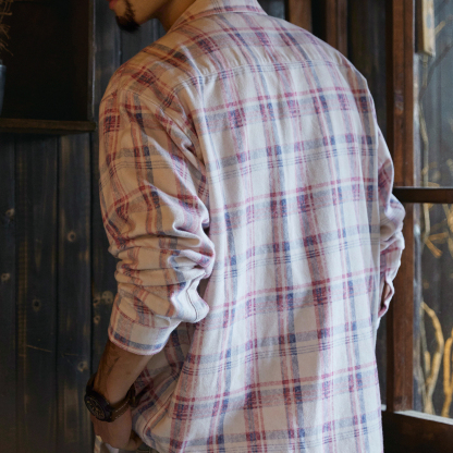 天絲萊賽爾淡粉色長袖襯衫男2025秋季新款水洗斑駁肌理感格子襯衣