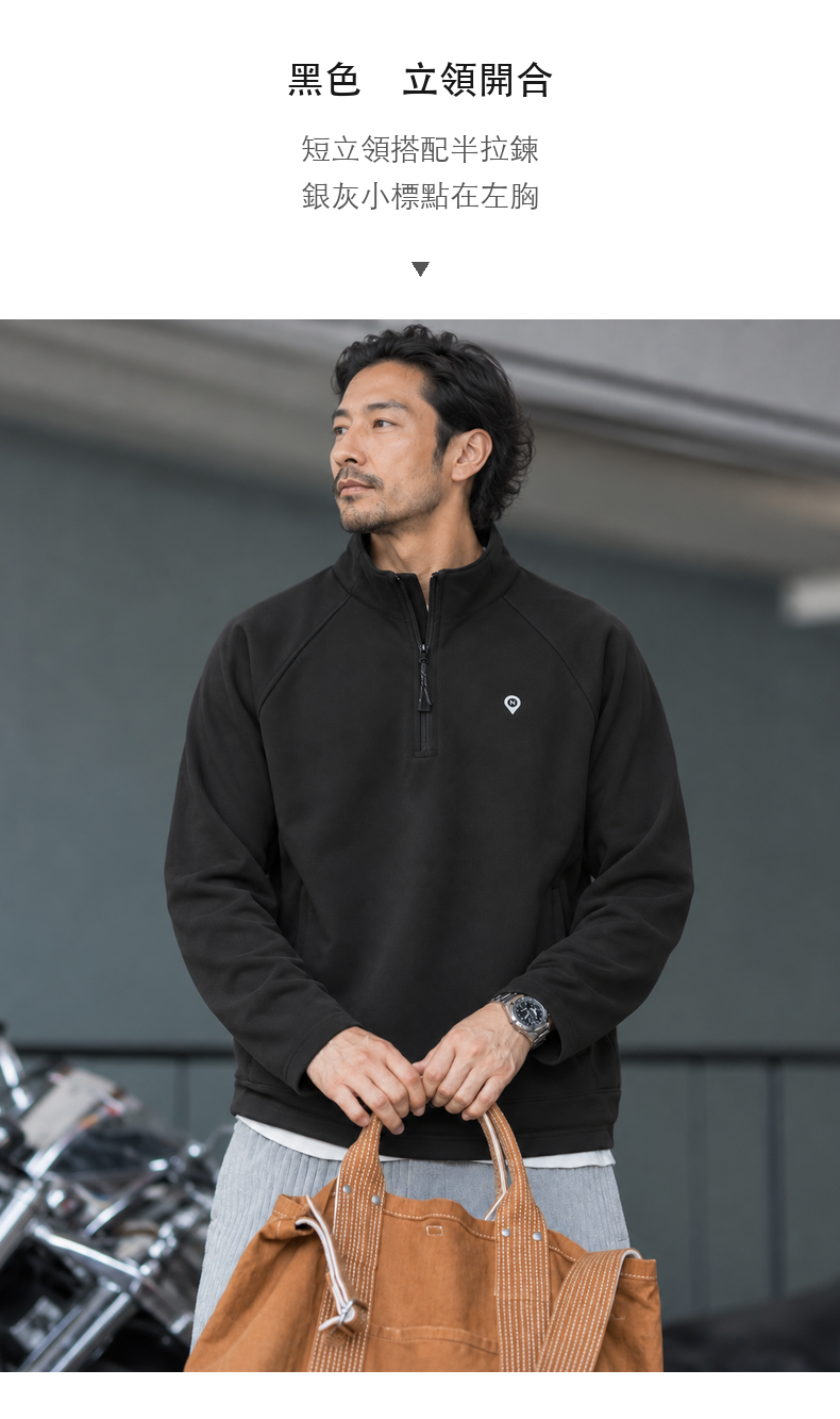 Vintage Stand-Collar Half-Zip Solid Long-Sleeve Men's Sweatshirt, Raglan Fit · 04-S01