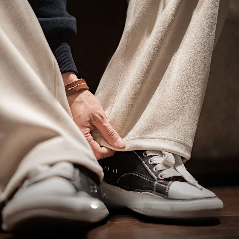 美式休閒磨毛麂皮衛褲慵懶風寬鬆垂感直筒闊腿褲子男秋冬