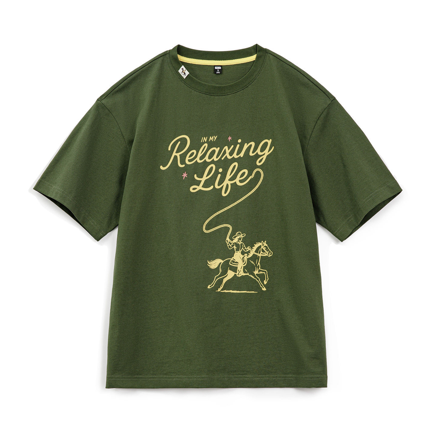 美式復古墨綠色圓領純棉寬鬆版落肩袖印花短袖T恤上衣女士夏