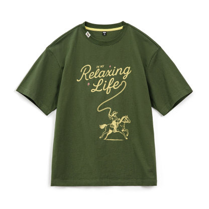 美式復古墨綠色圓領純棉寬鬆版落肩袖印花短袖T恤上衣女士夏