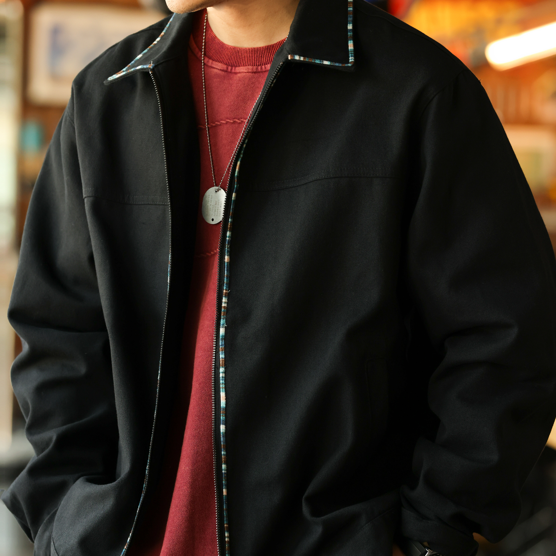 美式復古高級感帆布夾克男vintage織條設計翻領工裝外套