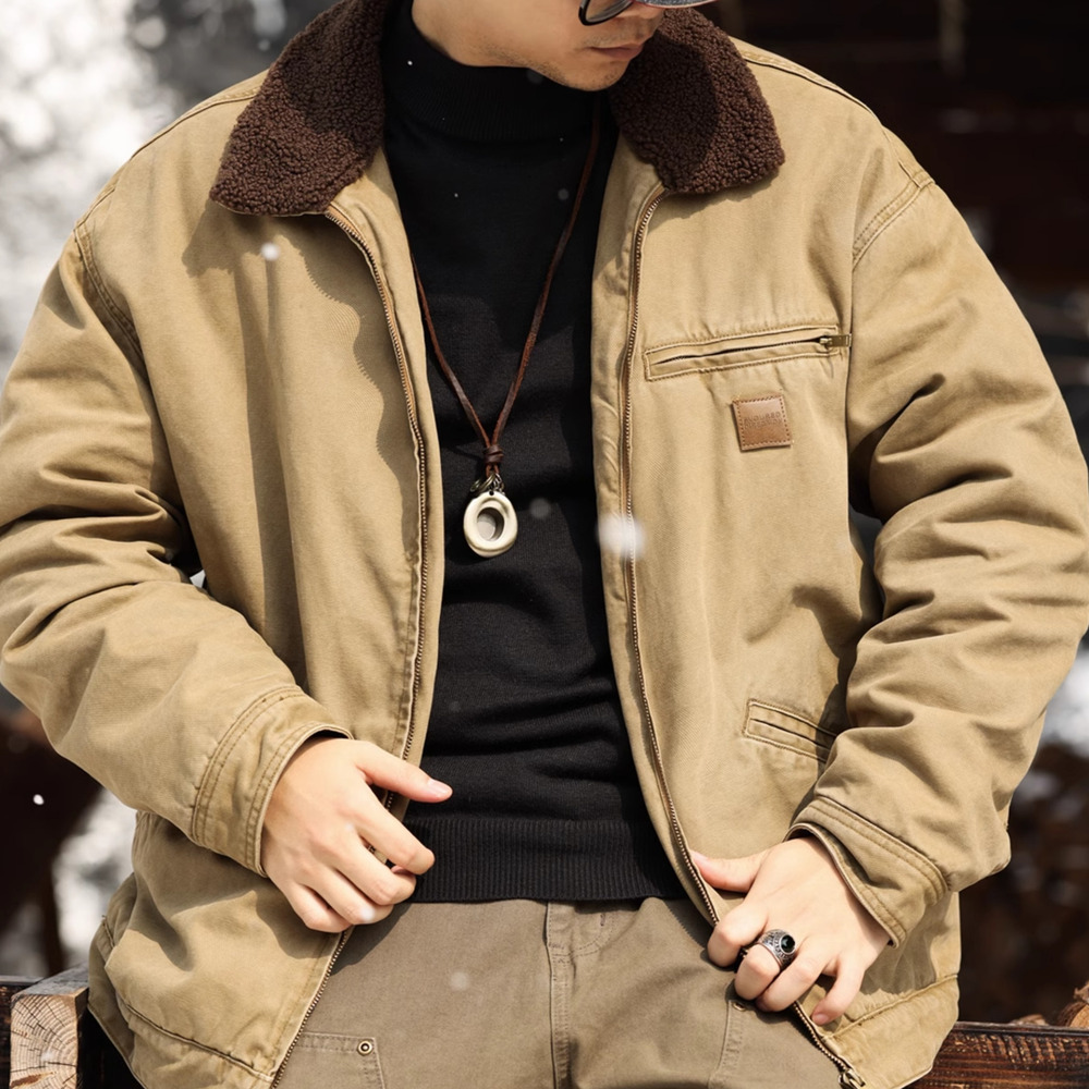 美式重磅羊羔絨夾克男寬鬆抗寒保暖底特律硬漢工裝外套