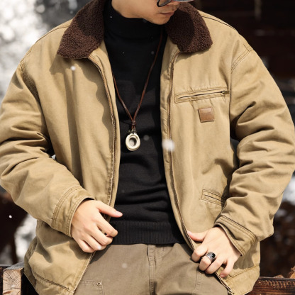 美式重磅羊羔絨夾克男寬鬆抗寒保暖底特律硬漢工裝外套
