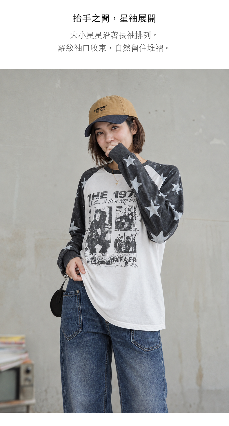 Star Contrast-Color Raglan Printed Long-Sleeve T-Shirt · 05-S02