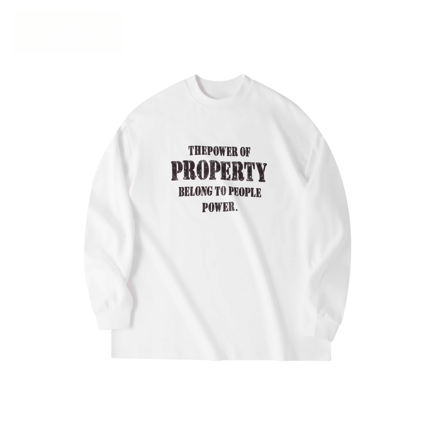 美式復古305g重磅做舊印花長袖T恤男小領口休閒打底衫