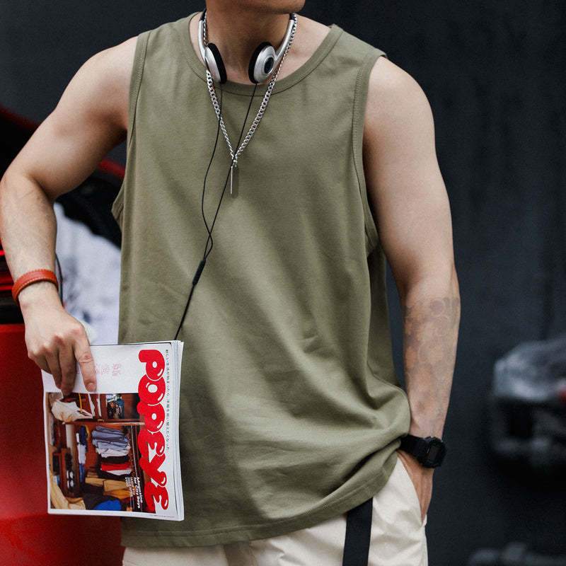 戶外美式背心男重磅復古寬鬆運動無袖棉T恤圓領夏季潮牌坎肩-Retro's Wear
