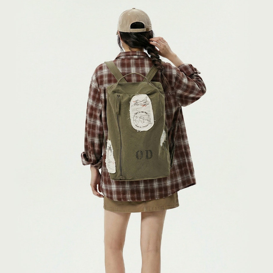 美式戶外復古水桶包大容量電腦結實耐用背包女士雙肩旅行輕便