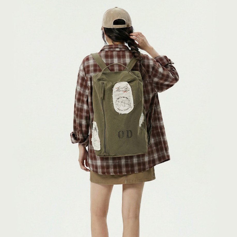 美式戶外復古水桶包大容量電腦結實耐用背包女士雙肩旅行輕便