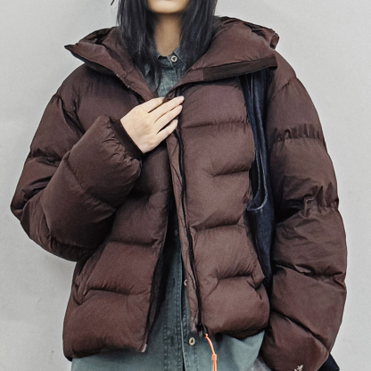 美式連帽立領寬鬆加厚泡芙麵包絎縫棉衣氣絨棉服外套女士秋冬