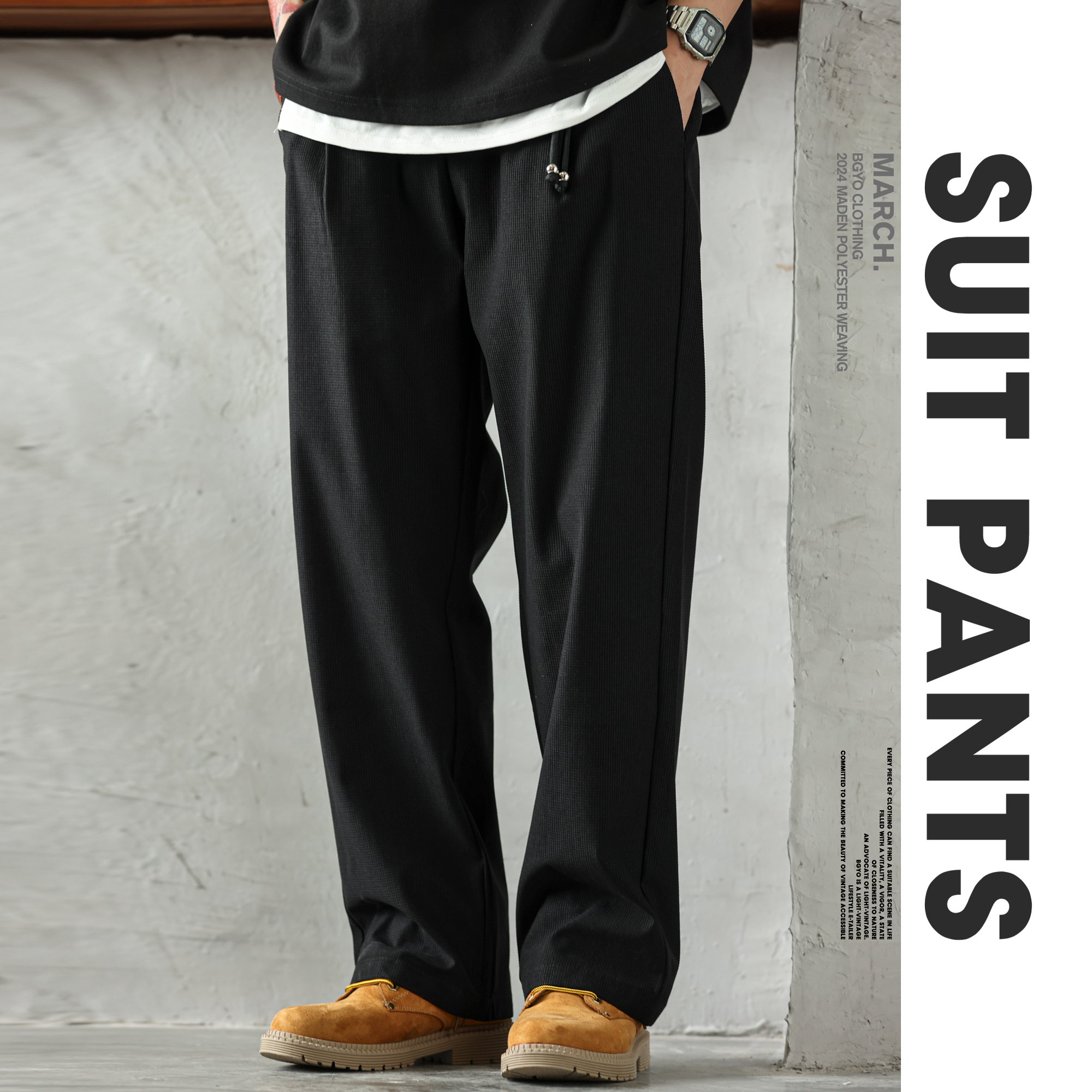 日系復古重磅燈芯絨休閒褲男打褶顆粒肌理感直筒長褲子