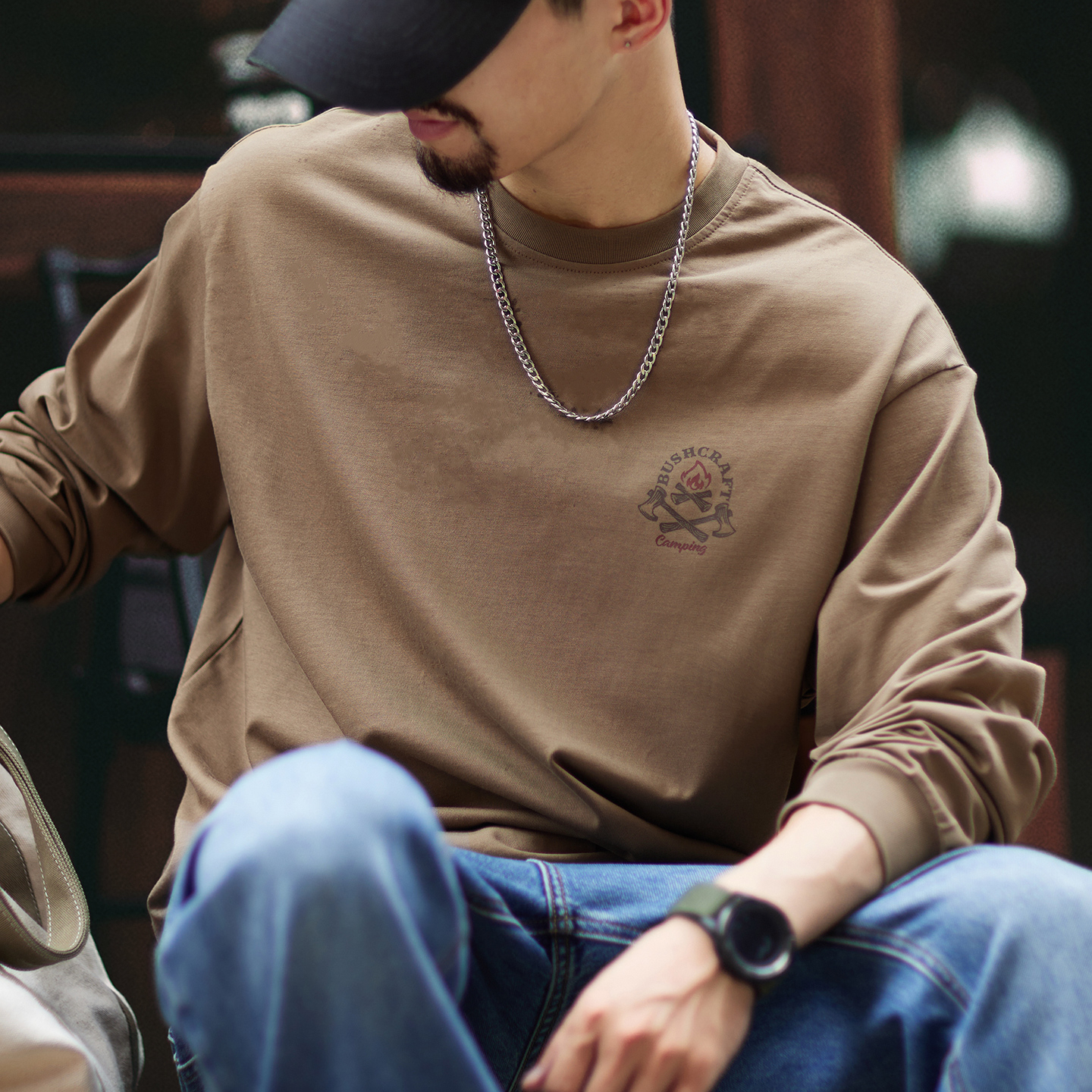 美式305g重磅長袖t恤男2025秋季新款寬鬆純棉上衣春秋內搭打底衫