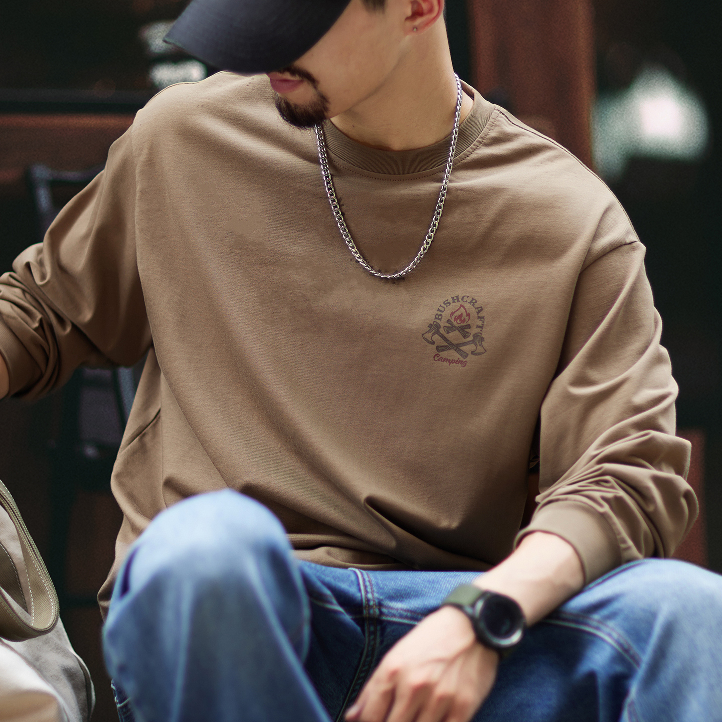 美式305g重磅長袖t恤男2025秋季新款寬鬆純棉上衣春秋內搭打底衫