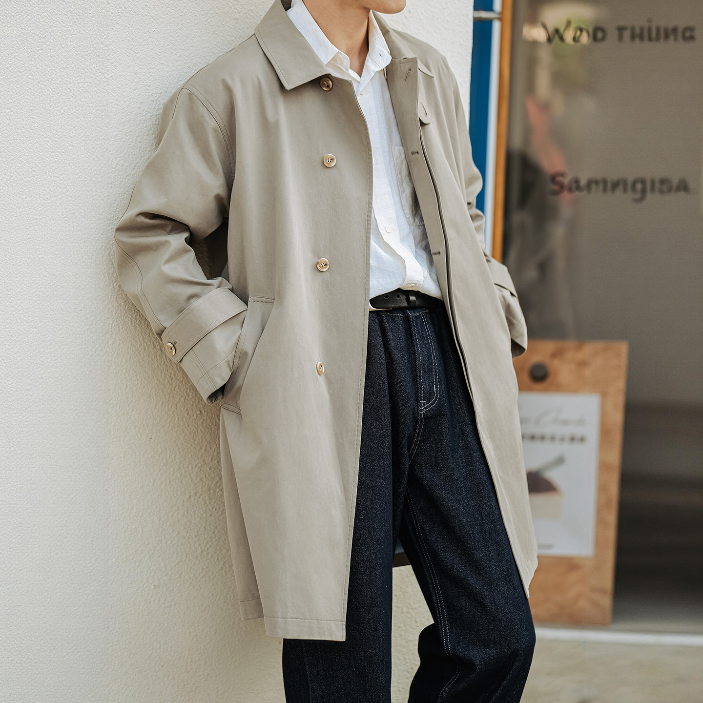 MRA 華達呢巴爾瑪肯風衣中長款疊門襟重磅浴血黑幫大衣外套春