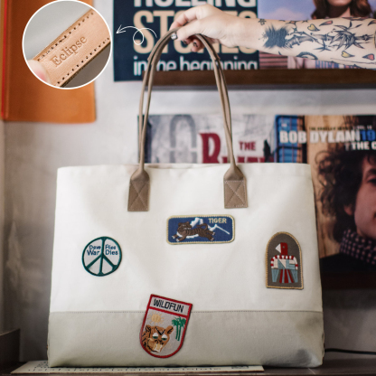 美式復古刺繡徽章帆布托特包大容量電腦包上課通勤手提報童包