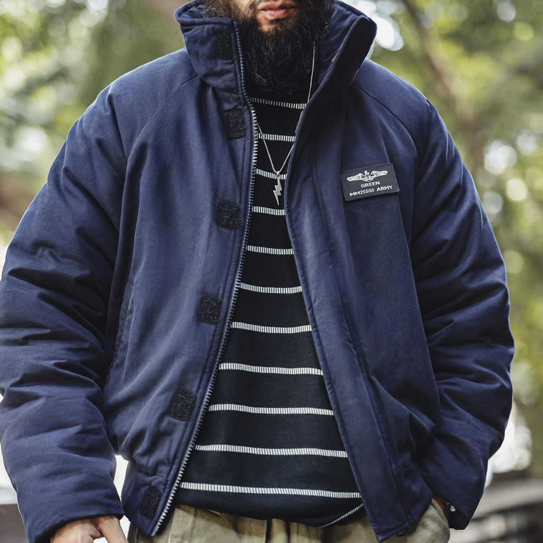 美式海軍藍色立領棉服加厚保暖短款插肩袖夾克外套男秋冬