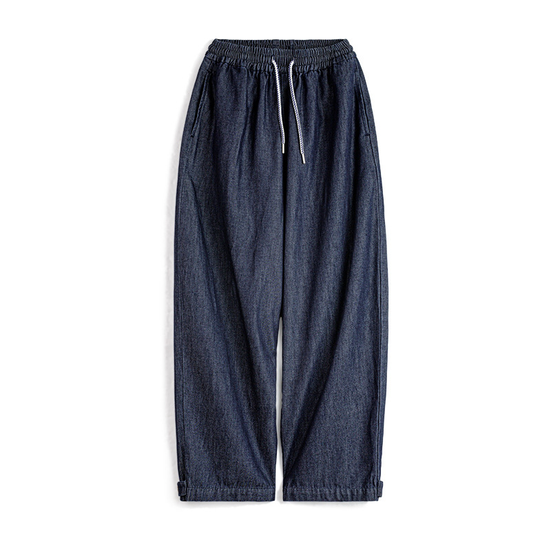 復古冰皮香蕉牛仔褲凉感柔軟面料通勤蘿蔔褲鬆緊系腰褲子春女